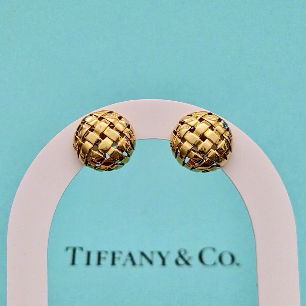 Vintage 1995 Tiffany & Co. Vintage Vannerie 18K Yellow Gold Clip On Earrings